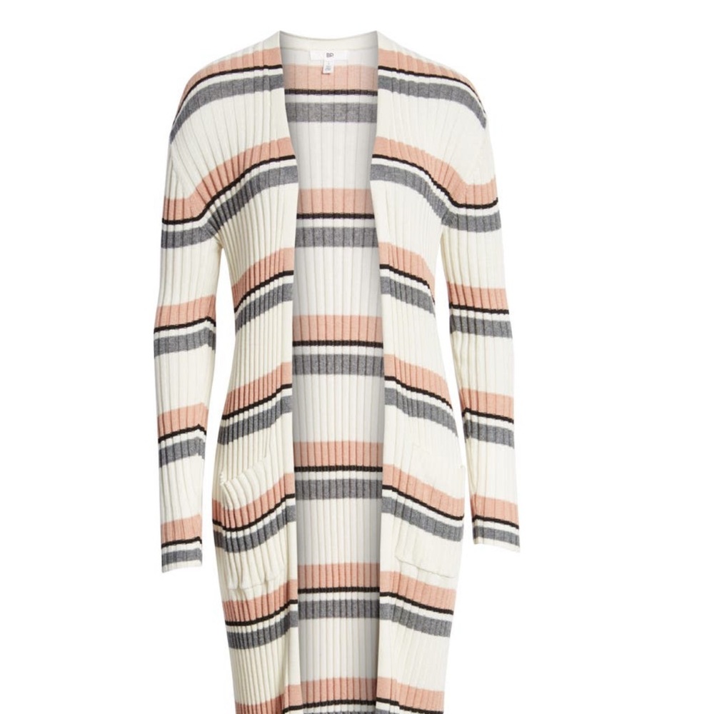 B.P. Stripe Midi Open Cardigan // Size: S